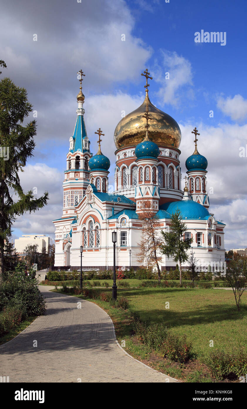Omsk, Russia. Uspensky Orthodox Cathedral Stock Photo