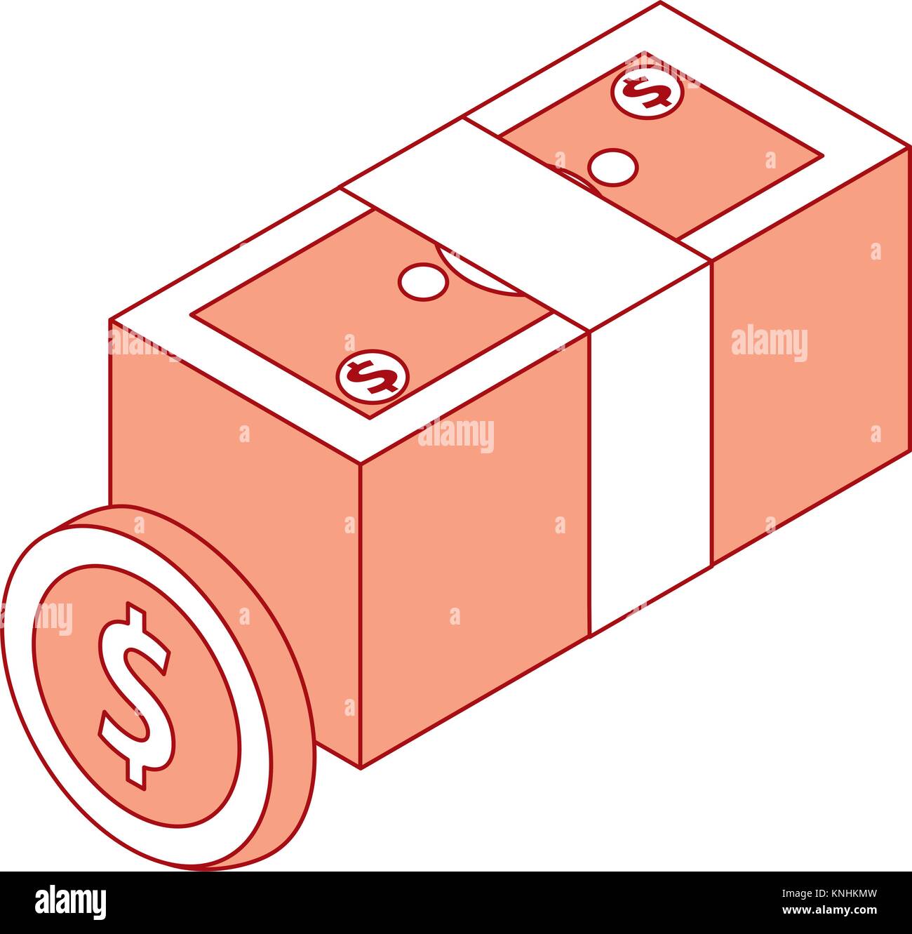 money bundle dollars banknote and coin isometric Stock Vector Image ...