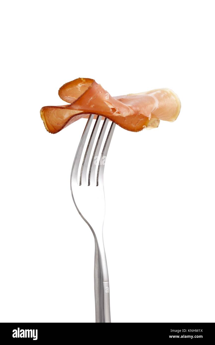 ham on the fork Stock Photo