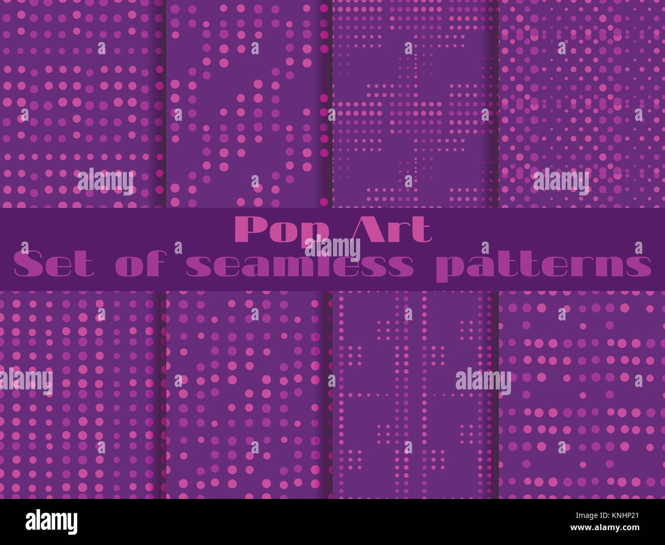 Pop Art seamless pattern, set dotted backgrounds ultra violet color the trend is 2018. Vector illustration Stock Vector