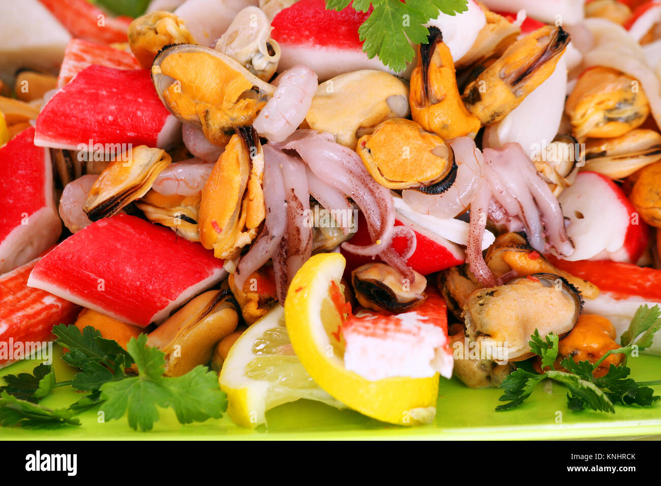 healthy sea food on plate close up Stock Photo
