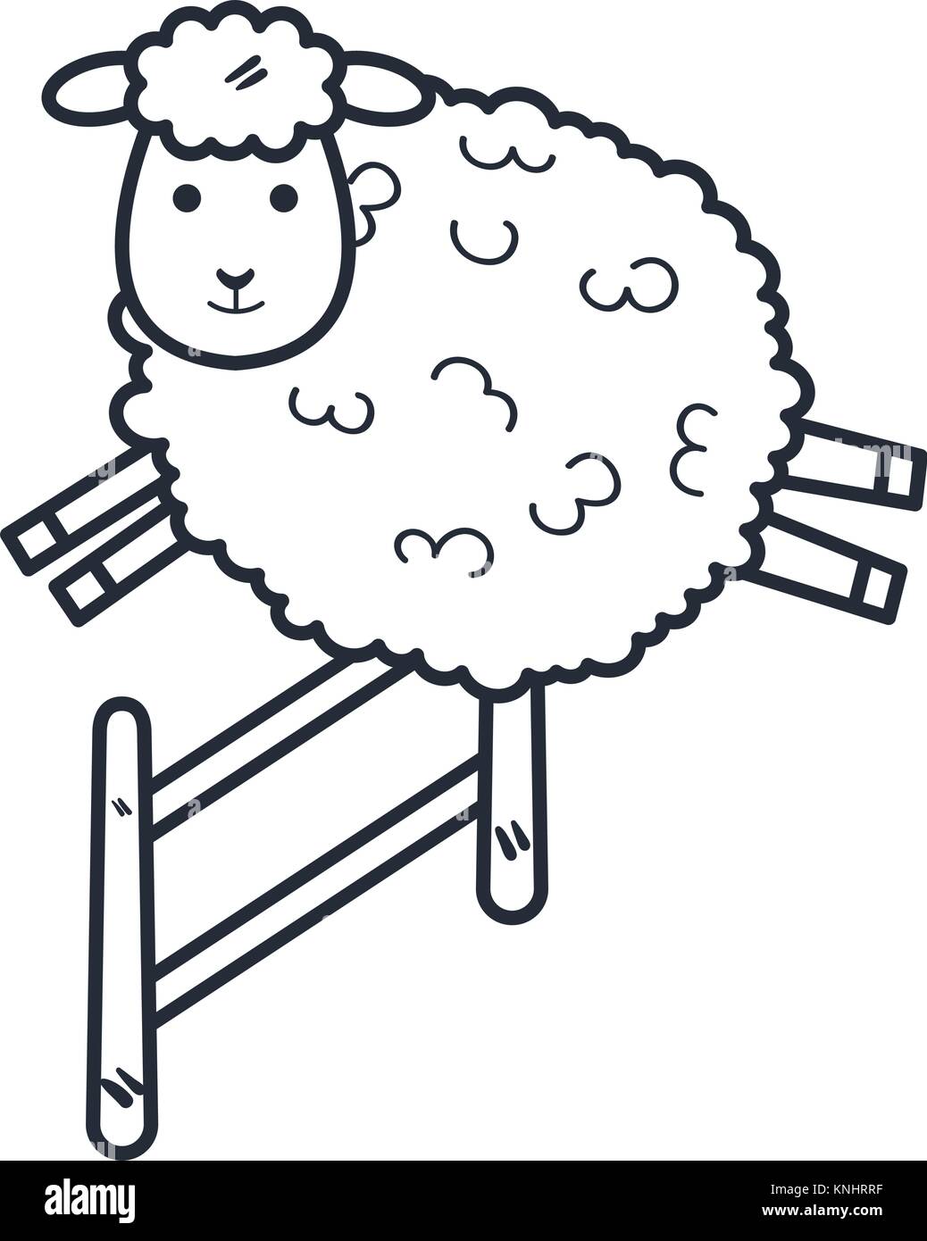 cute sheep jumping fence character icon vector illustration design ...