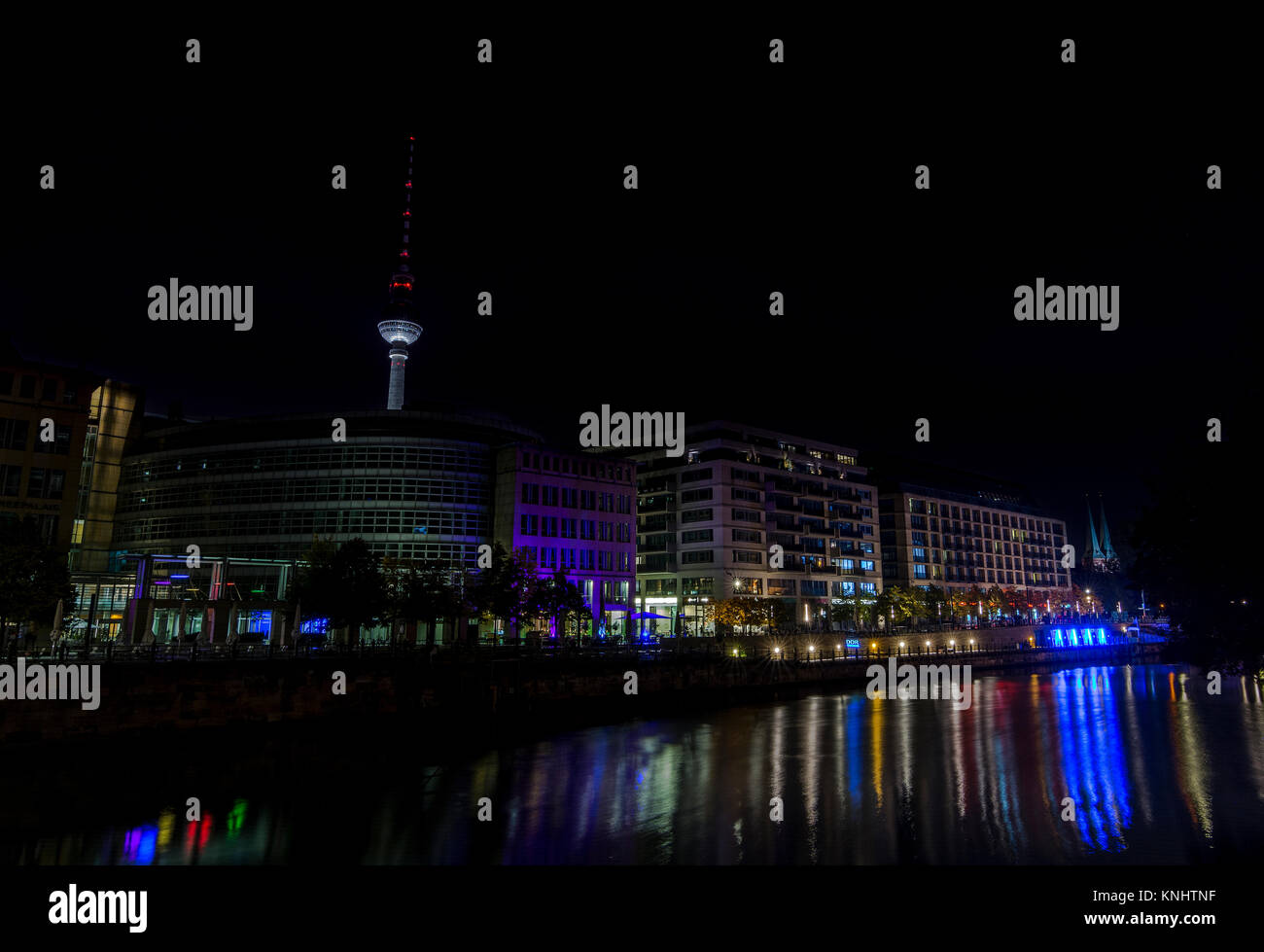 Berlin skyline colors in the night. Stock Photo