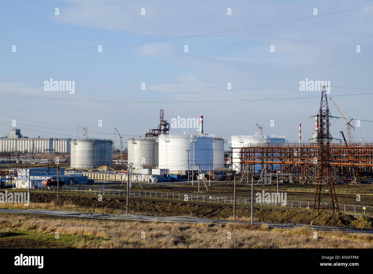 Distillation columns, pipes and other equipment furnaces refinery. The