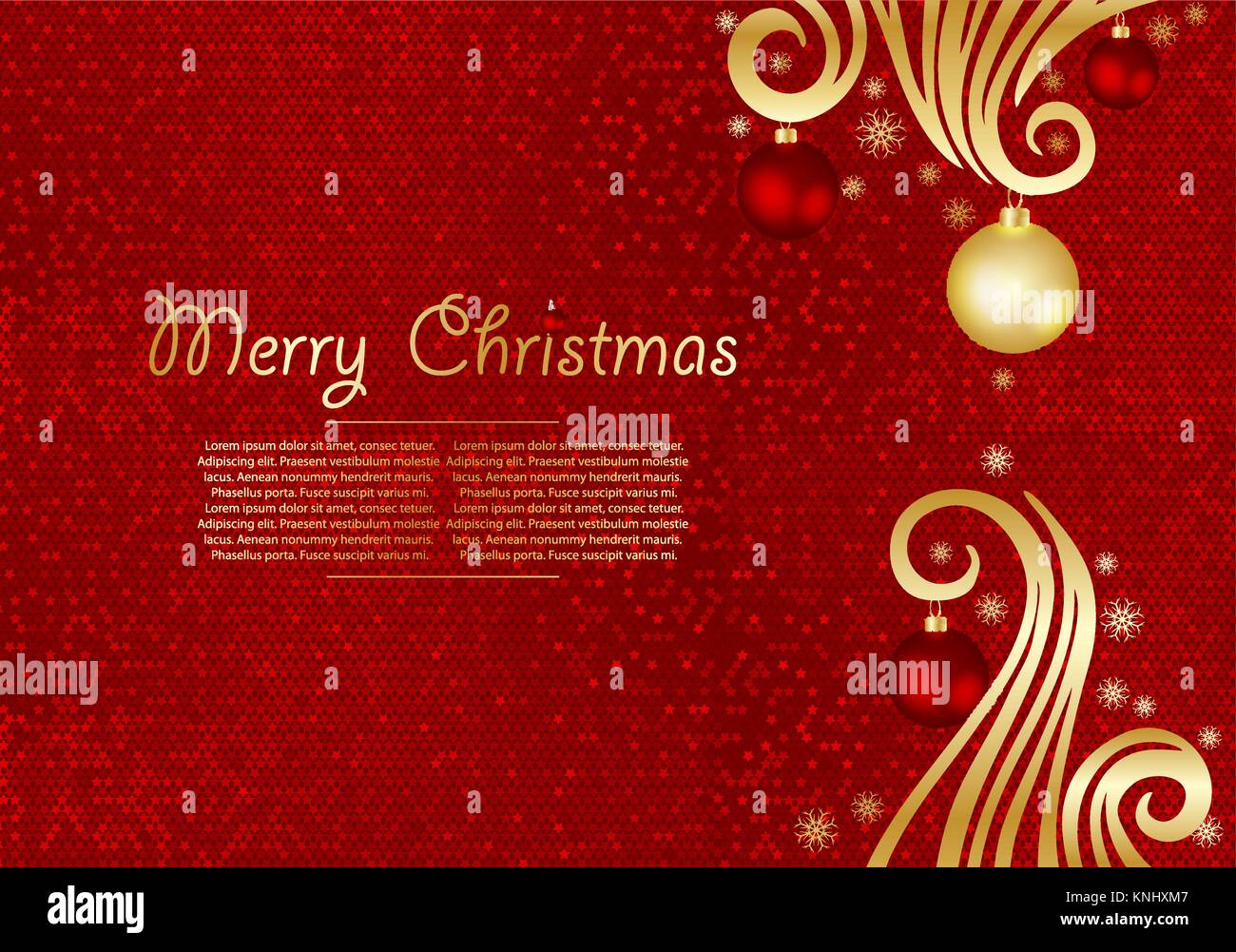 Christmas background with fir branches and gold stars with decorations ...