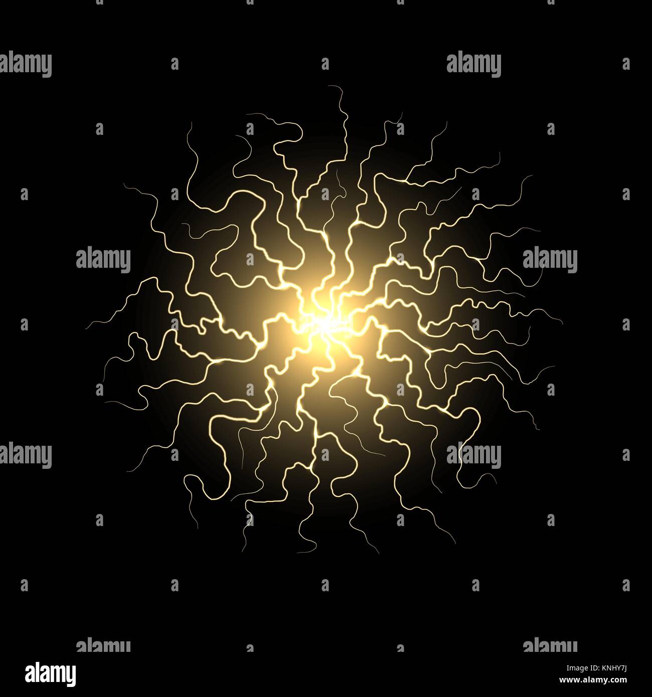 Vector Ball of Electric Lighting. Yellow Energy Sphere of Electricity with Spark, Flash and Thunderbolt Stock Vector