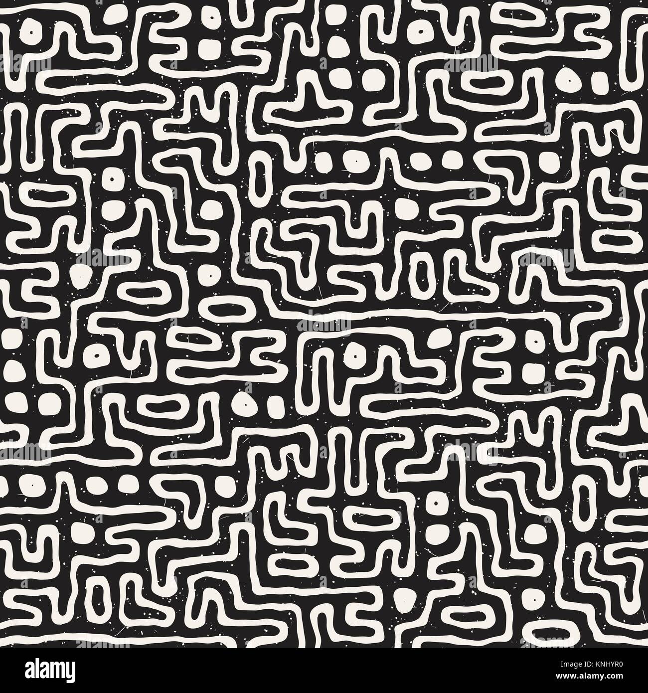 Vector Seamless Black And White Rounded Irregular Maze Pattern ...