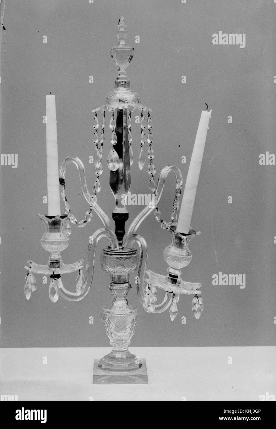 Candelabrum MET 134934 1121 British, Candelabrum, ca. 1785, Cut blown glass, H. 26 1/2 in. (67.3 cm). The Metropolitan Museum of Art, New York. Gift of Mary E. Lever, 1945 (45.25) Stock Photo