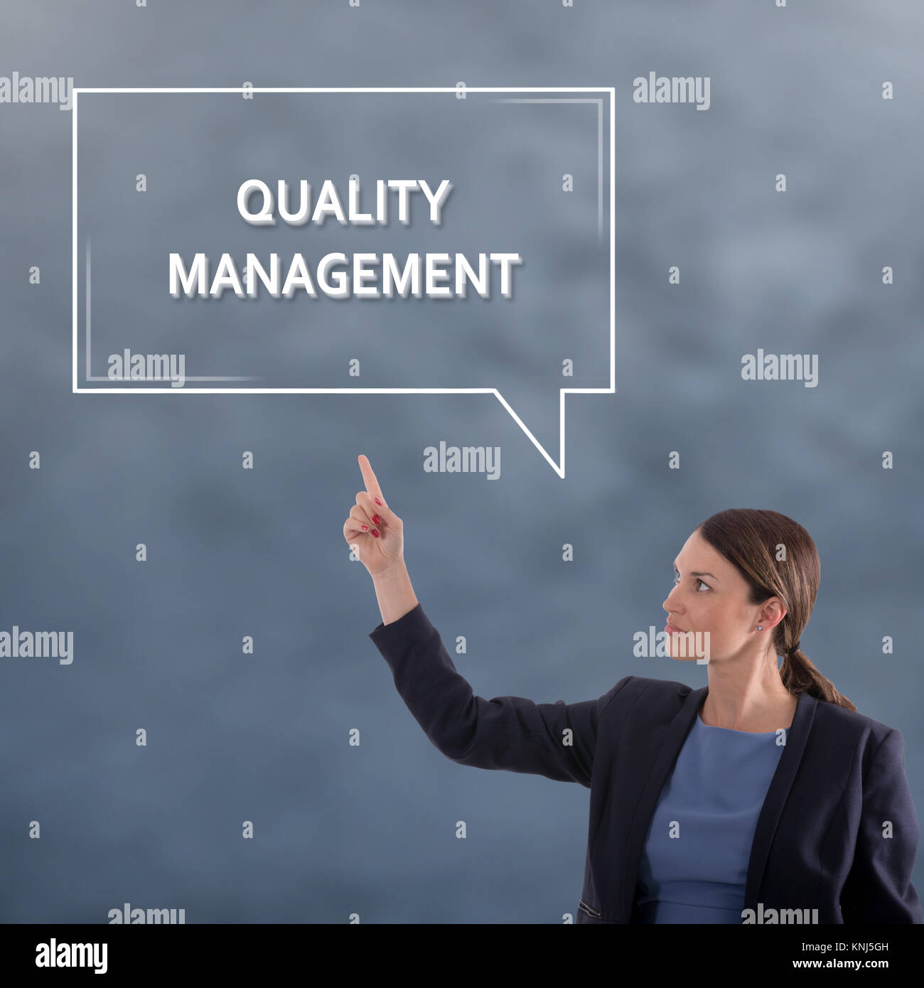 QUALITY MANAGEMENT Business Concept. Business Woman Graphic Concept Stock Photo