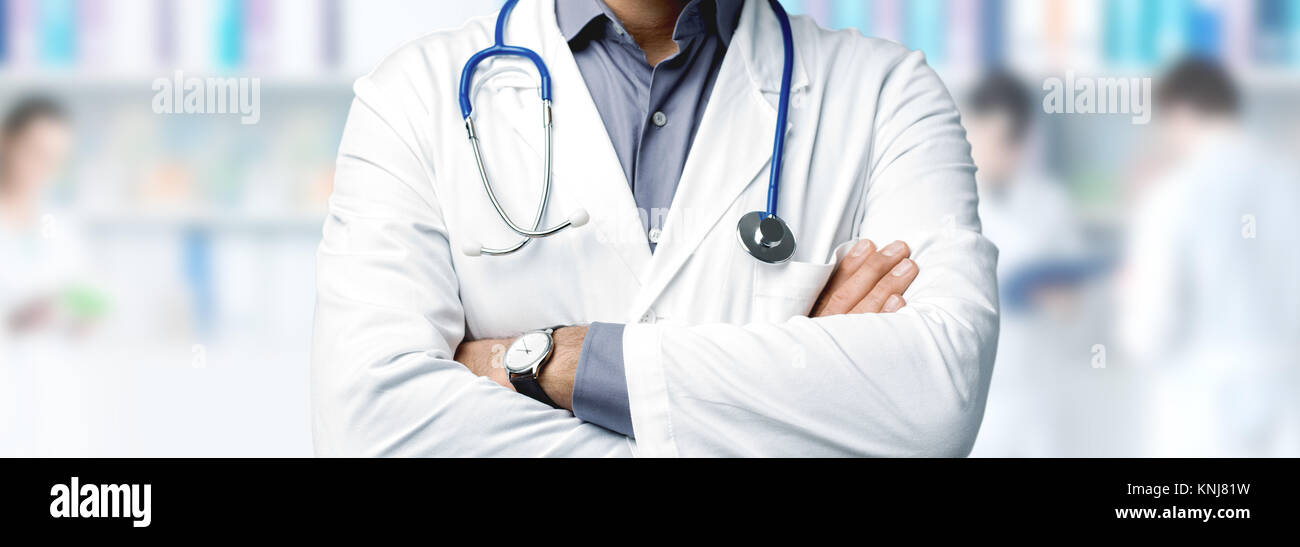 Confident Doctor Posing With Arms Crossed And Stethoscope Medical