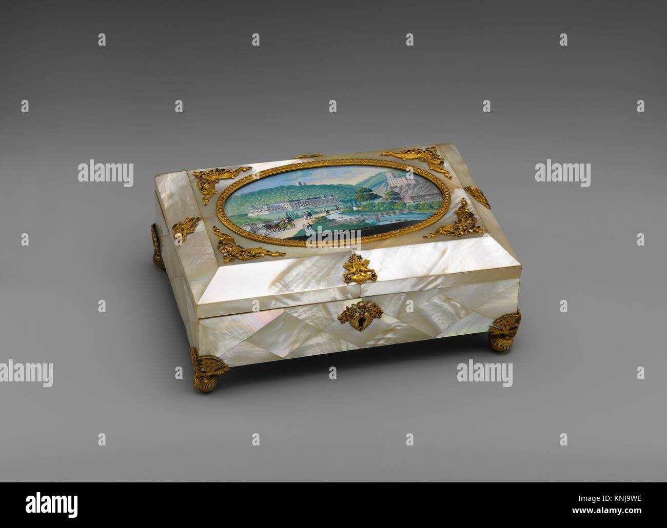 Sewing casket with view of Weilburg near Baden in Austria. Artist