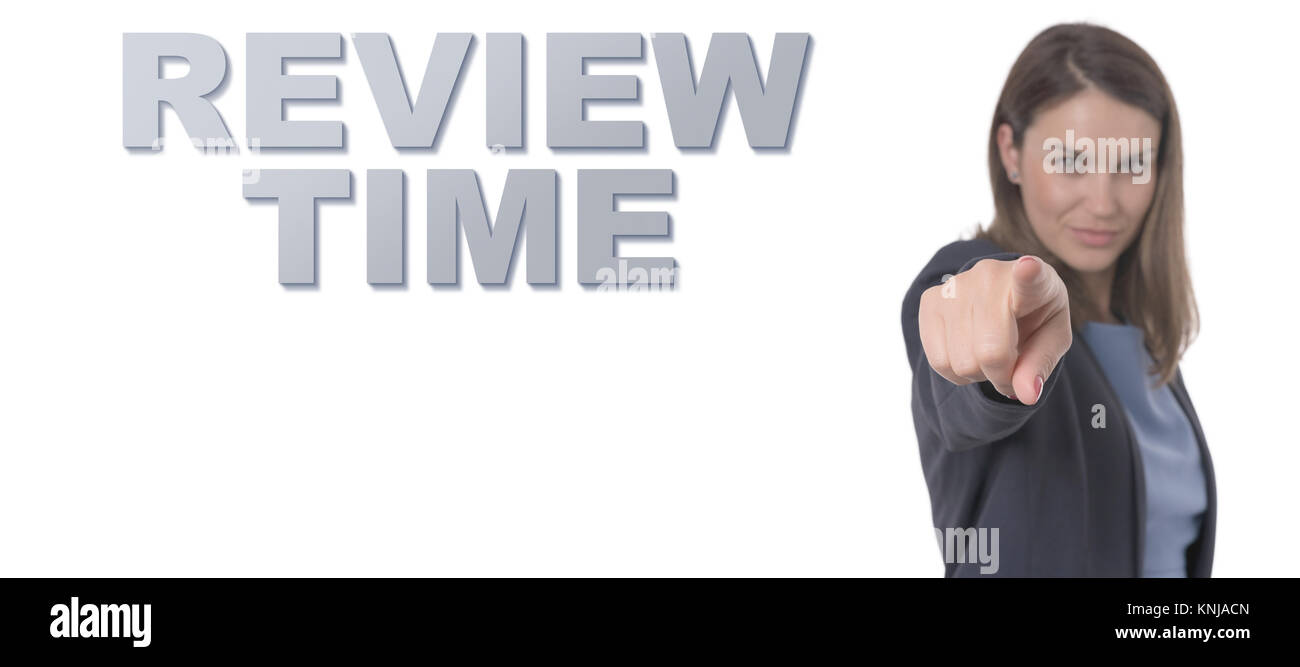Business Woman pointing the text REVIEW TIME CONCEPT Business Concept. Stock Photo