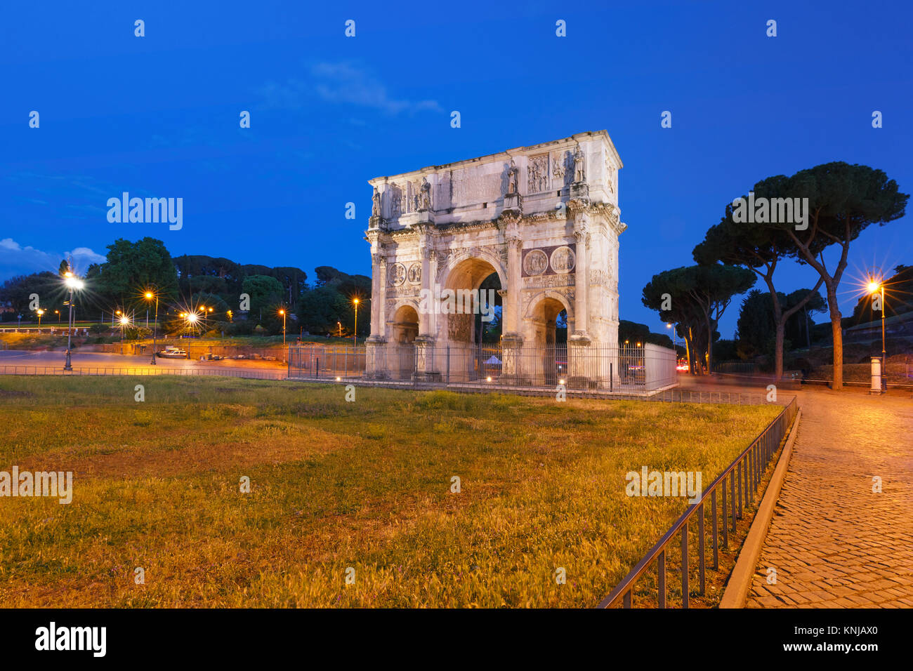 The Arch of Titus at night, Rome, Italy. Stock Photo