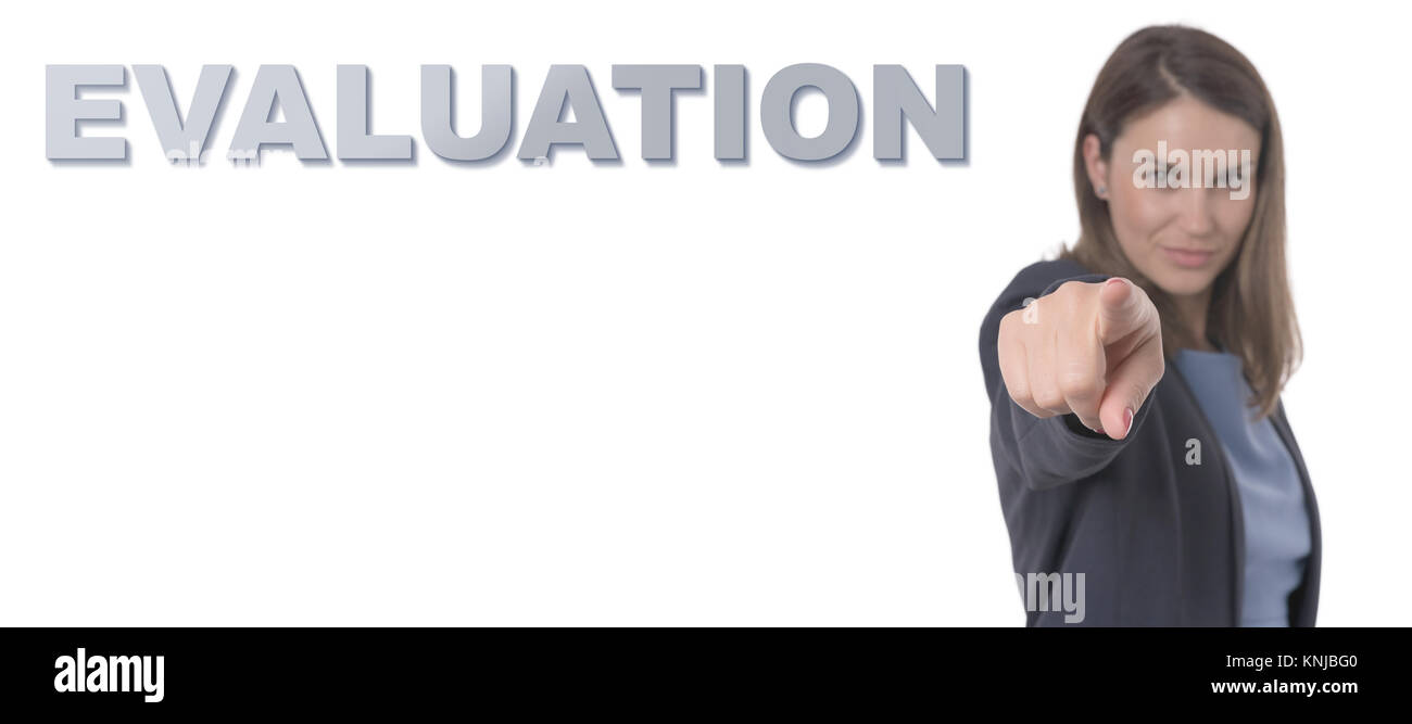 Business Woman pointing the text EVALUATION CONCEPT Business Concept ...