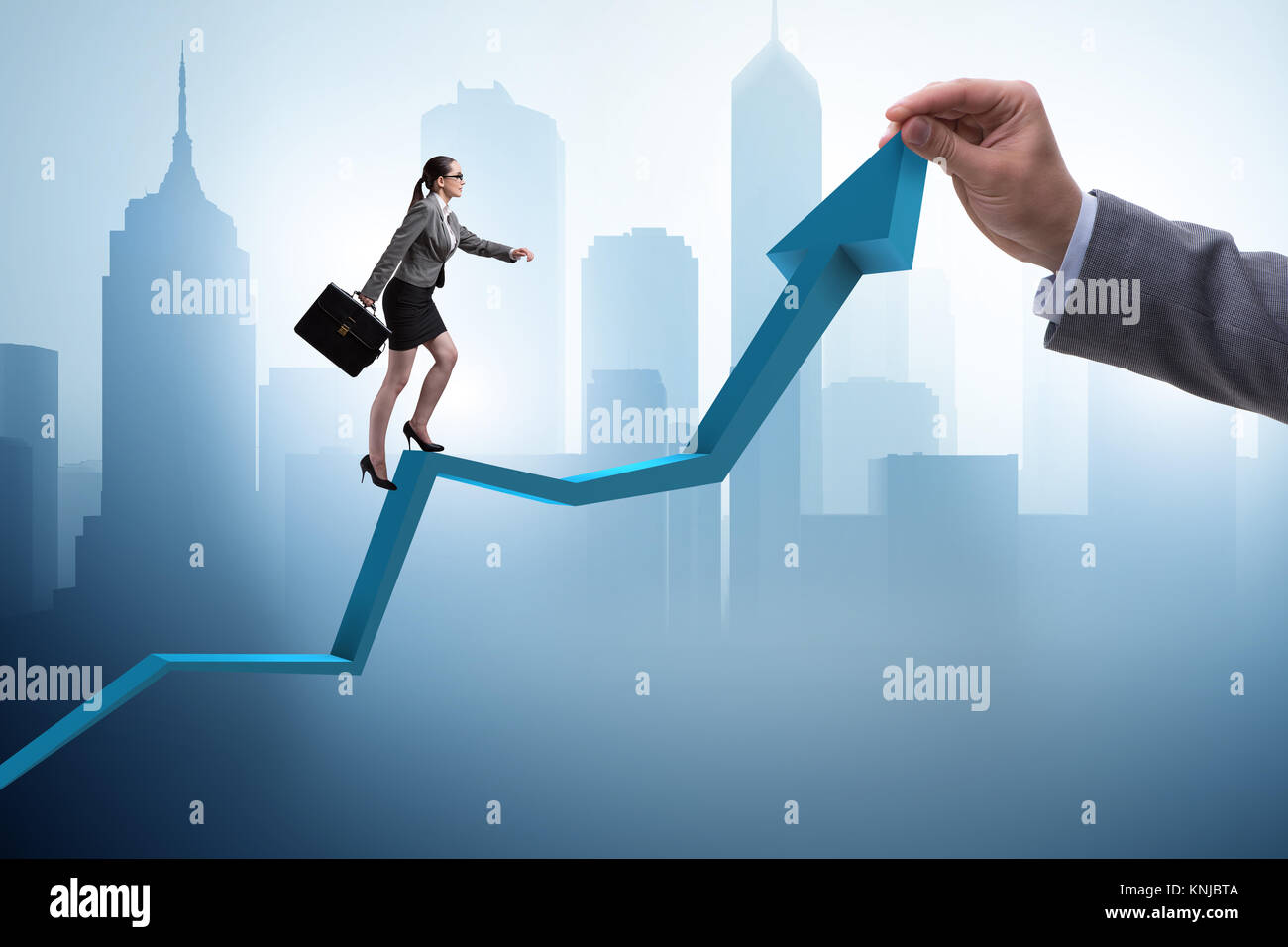 Businesswoman climbing line chart in economic recovery concept Stock ...