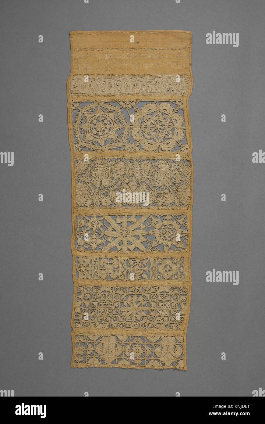 Sampler with needle lace and cutwork. Date 1644; Culture British