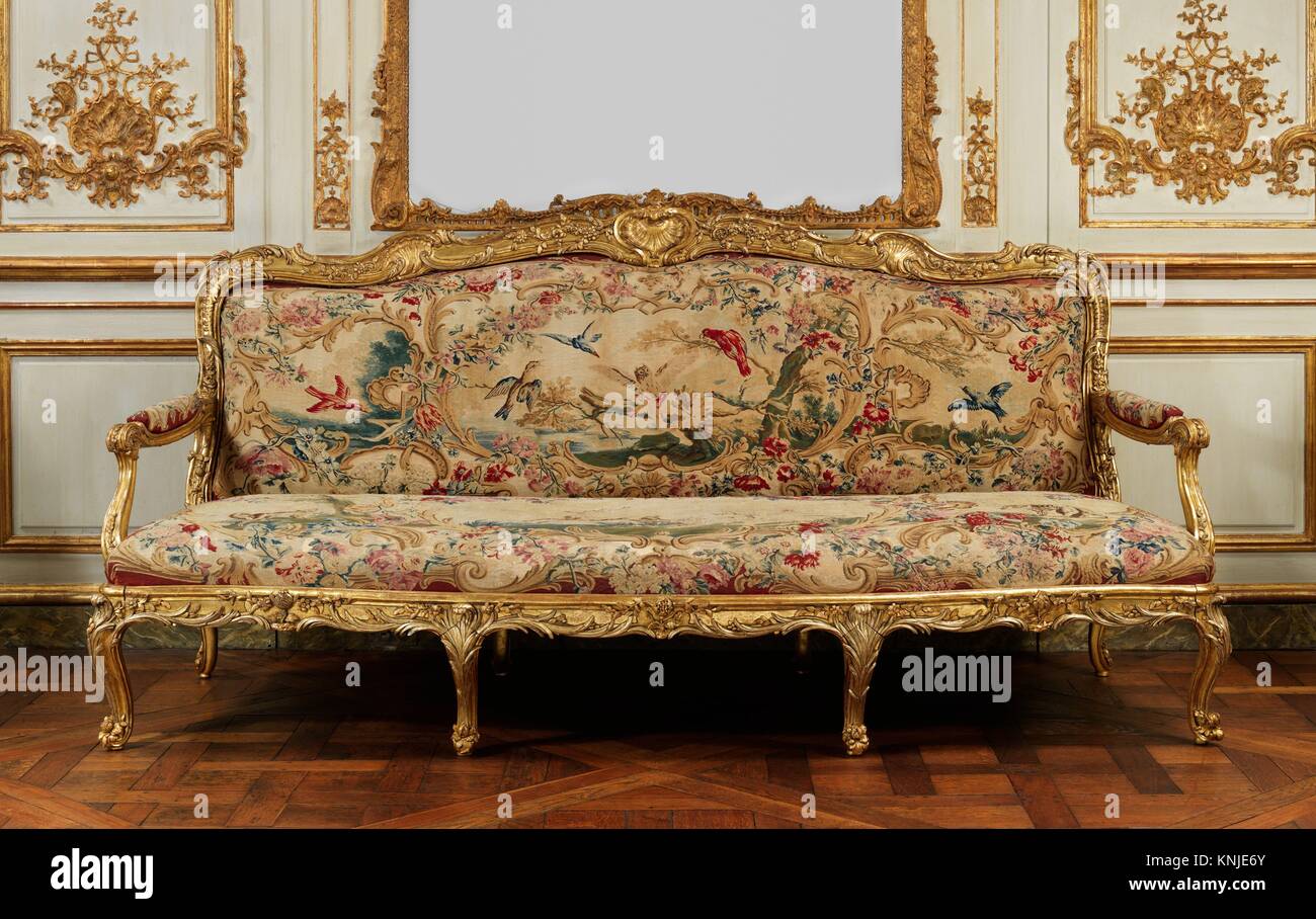 Four upholstery panels for a settee. Factory: Beauvais; Designer: Jean-Baptiste Oudry (French, Paris 1686-1755 Beauvais); Factory director: woven Stock Photo