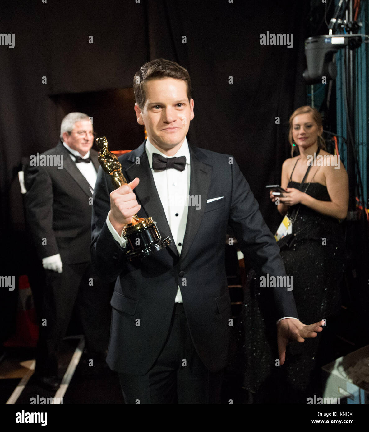 HOLLYWOOD, CA FEBRUARY 22 Graham Moore backstage with the Oscar® for