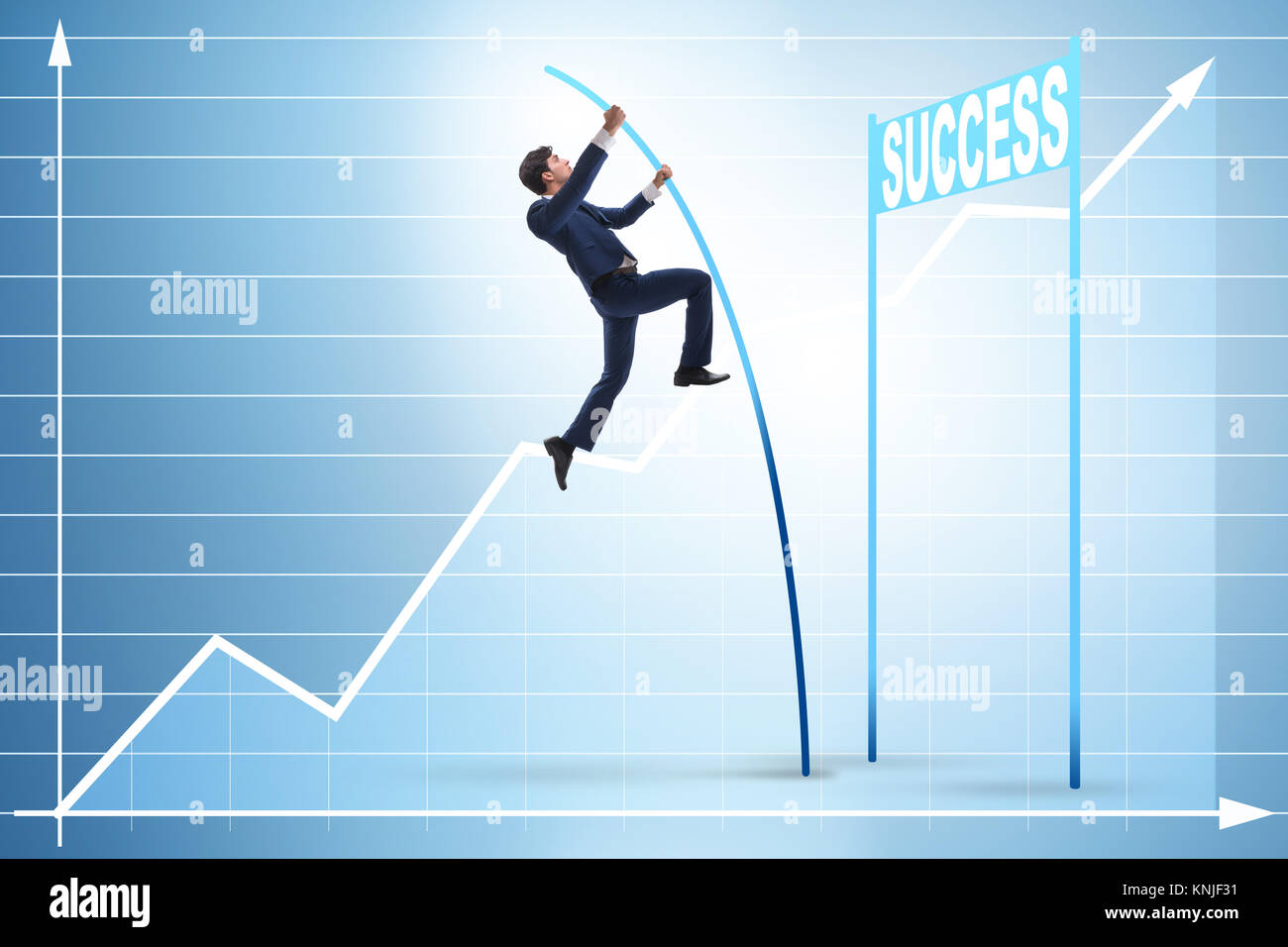 Businessman pole vaulting over towards his success career Stock Photo ...