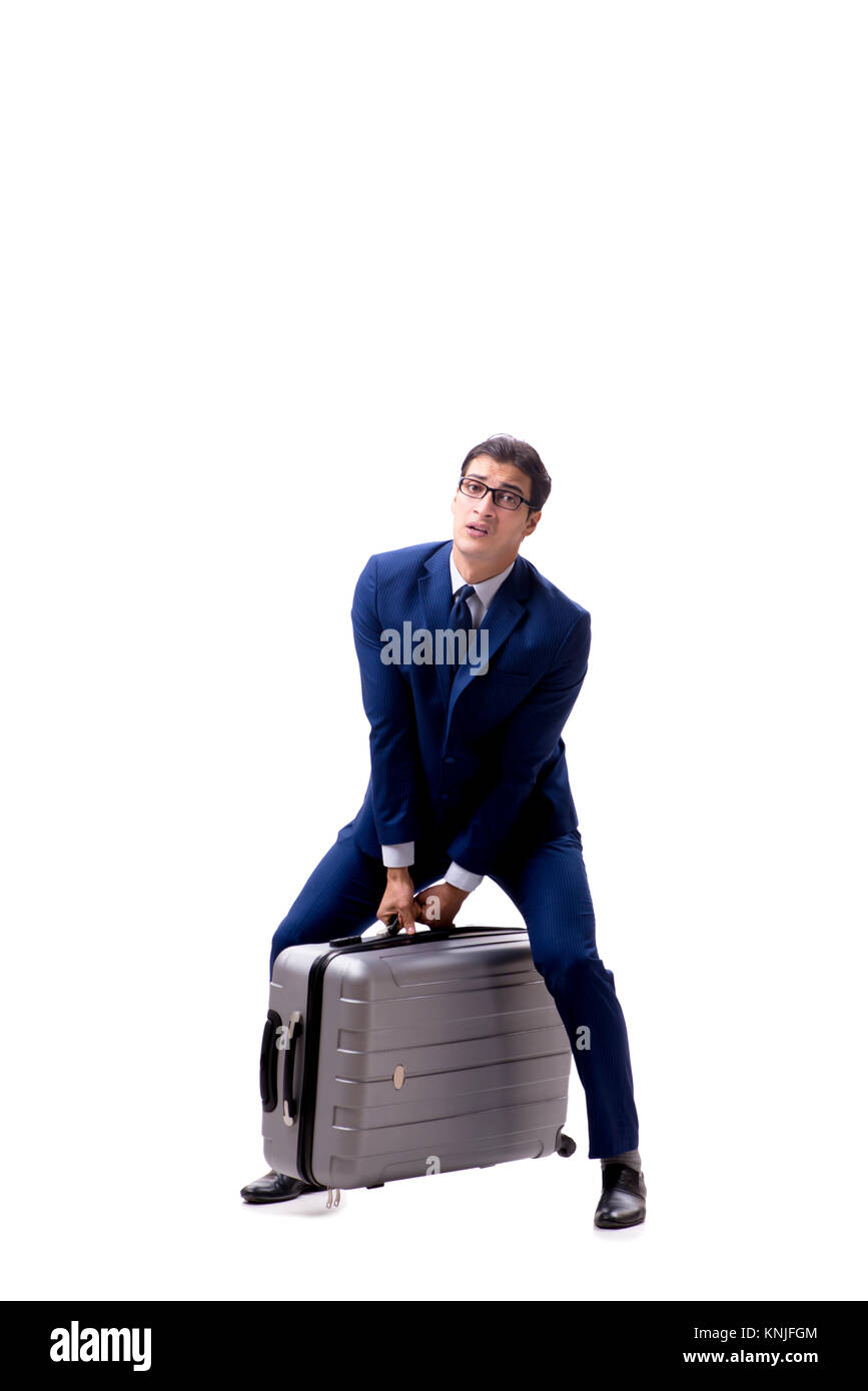 Young businessman with suitcase isolated on white background Stock ...