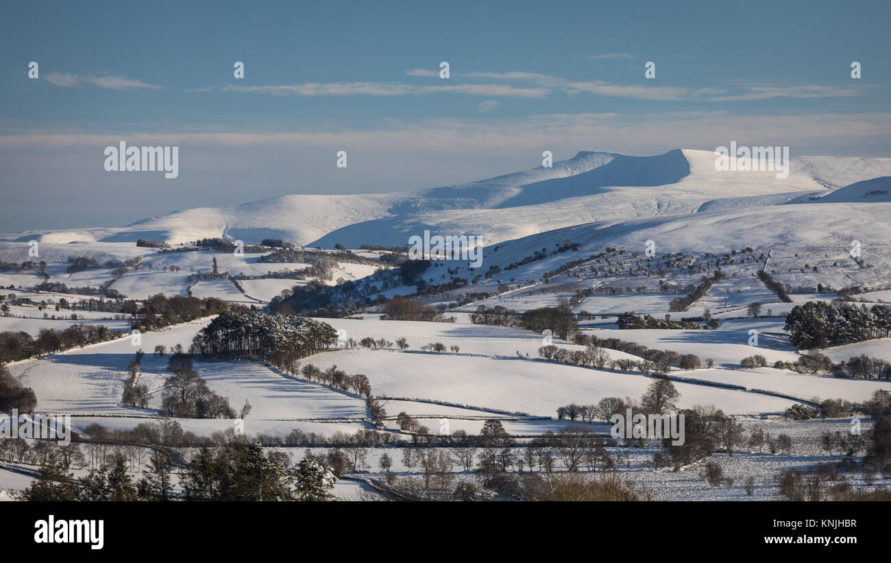 Paxton's Tower. UK. 11th December, 2017. Looking across the Brecon Beacons National Park towards the summits of the Pen y Fan massif. Wales. Credit: Drew Buckley/Alamy Live News Stock Photo
