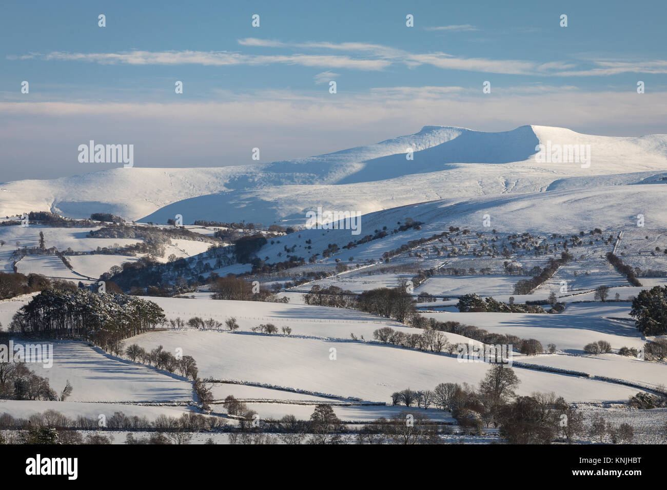 Paxton's Tower. UK. 11th December, 2017. Looking across the Brecon Beacons National Park towards the summits of the Pen y Fan massif. Wales. Credit: Drew Buckley/Alamy Live News Stock Photo