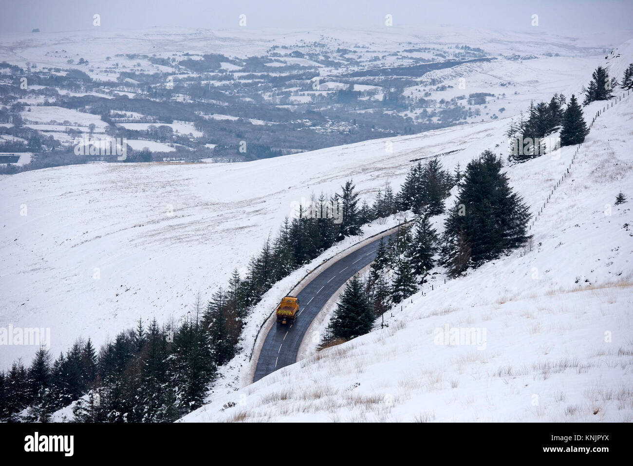 12th December 2017 Brecon Beacons UK A snowplough at work to re