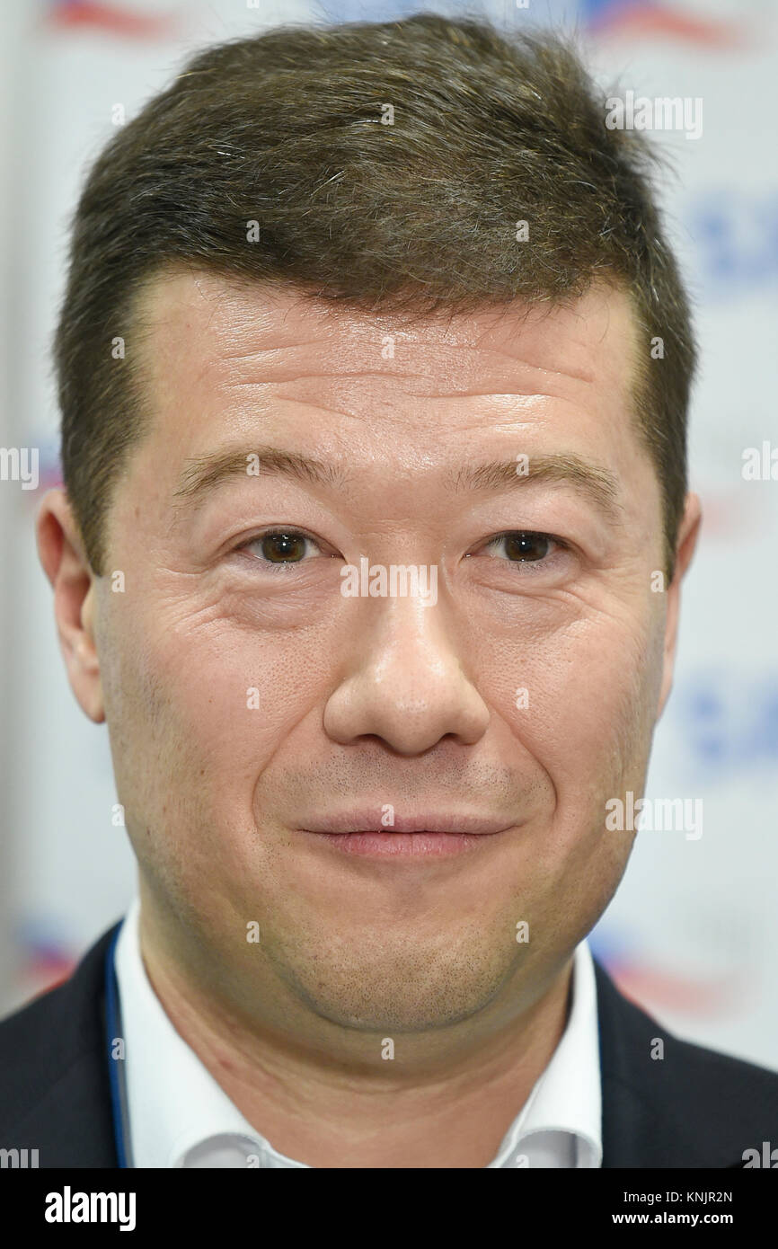 Prague, Czech Republic. 09th Dec, 2017. Chairman of the SPD Tomio Okamura attends the 4th national conference of the anti-European populist Freedom and Direct Democracy (SPD) political party in Prague, Czech Republic, on December 9, 2017. Credit: Ondrej Deml/CTK Photo/Alamy Live News Stock Photo