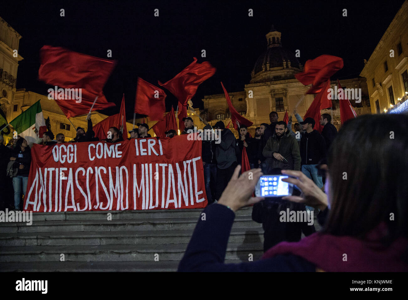 Palermo, Italy. 12th December, 2017. Antifascist militants participated a demonstration in Palermo to remember victims of the Piazza Fontana massacre. Stock Photo