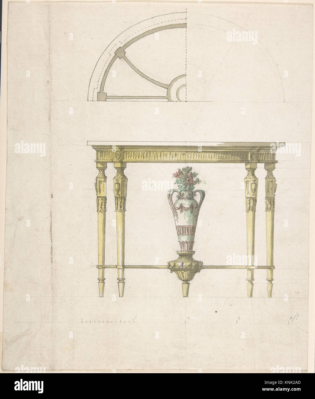 Design drawing of a console table showing proportions, decorative ...