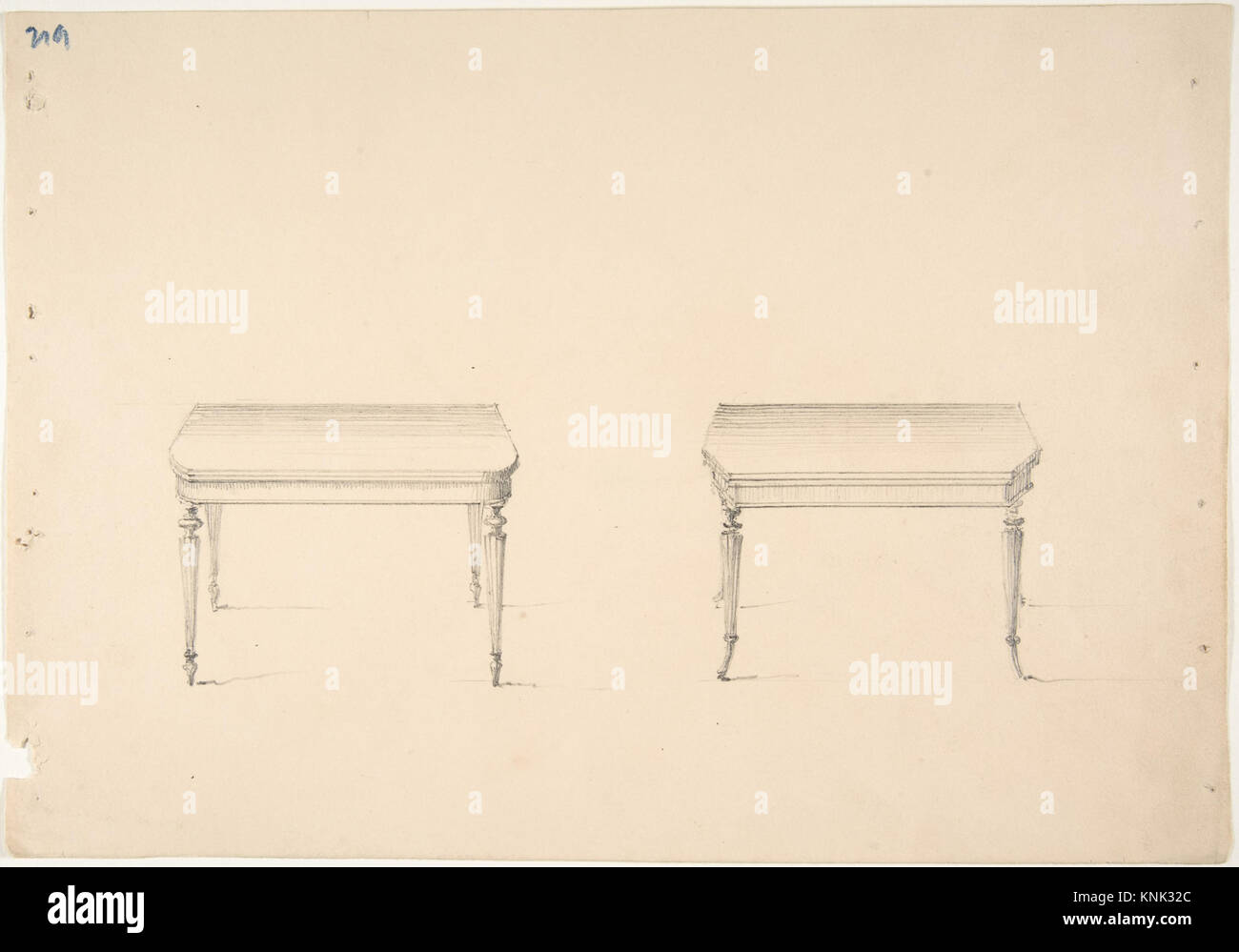 Design for Two Small Tables with Tapered Columnar Legs Stock Photo Alamy