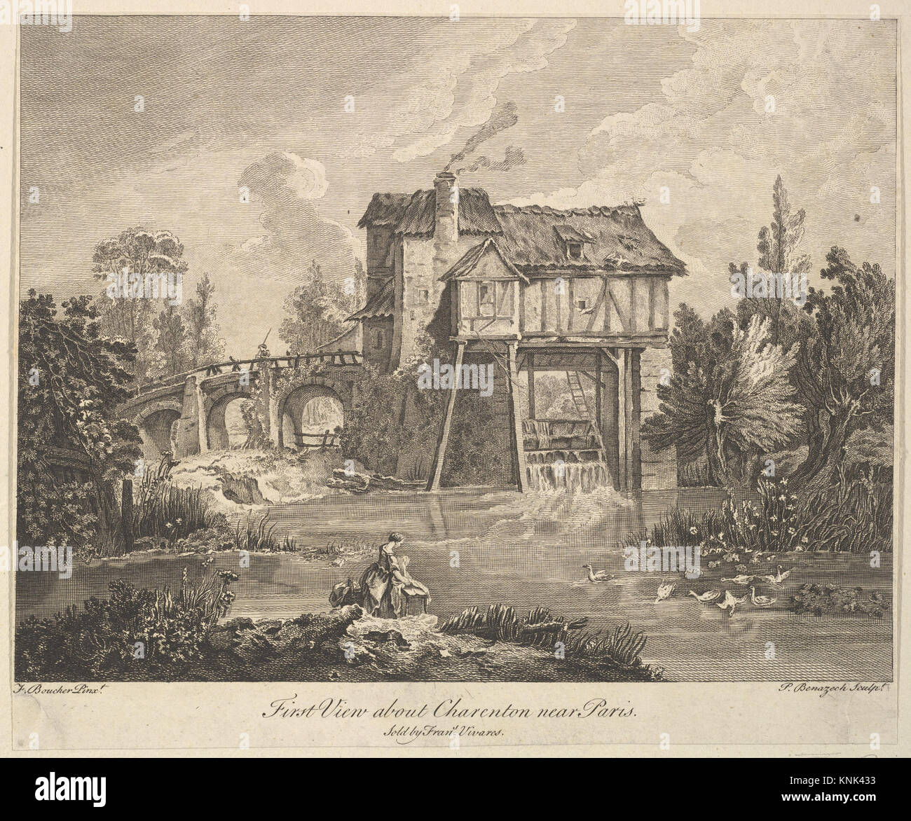 First View of Clarenton near Paris, print, Peter Paul Benazech (1730-1783), after François Boucher (1703-1770), mid to late 18th century Stock Photo