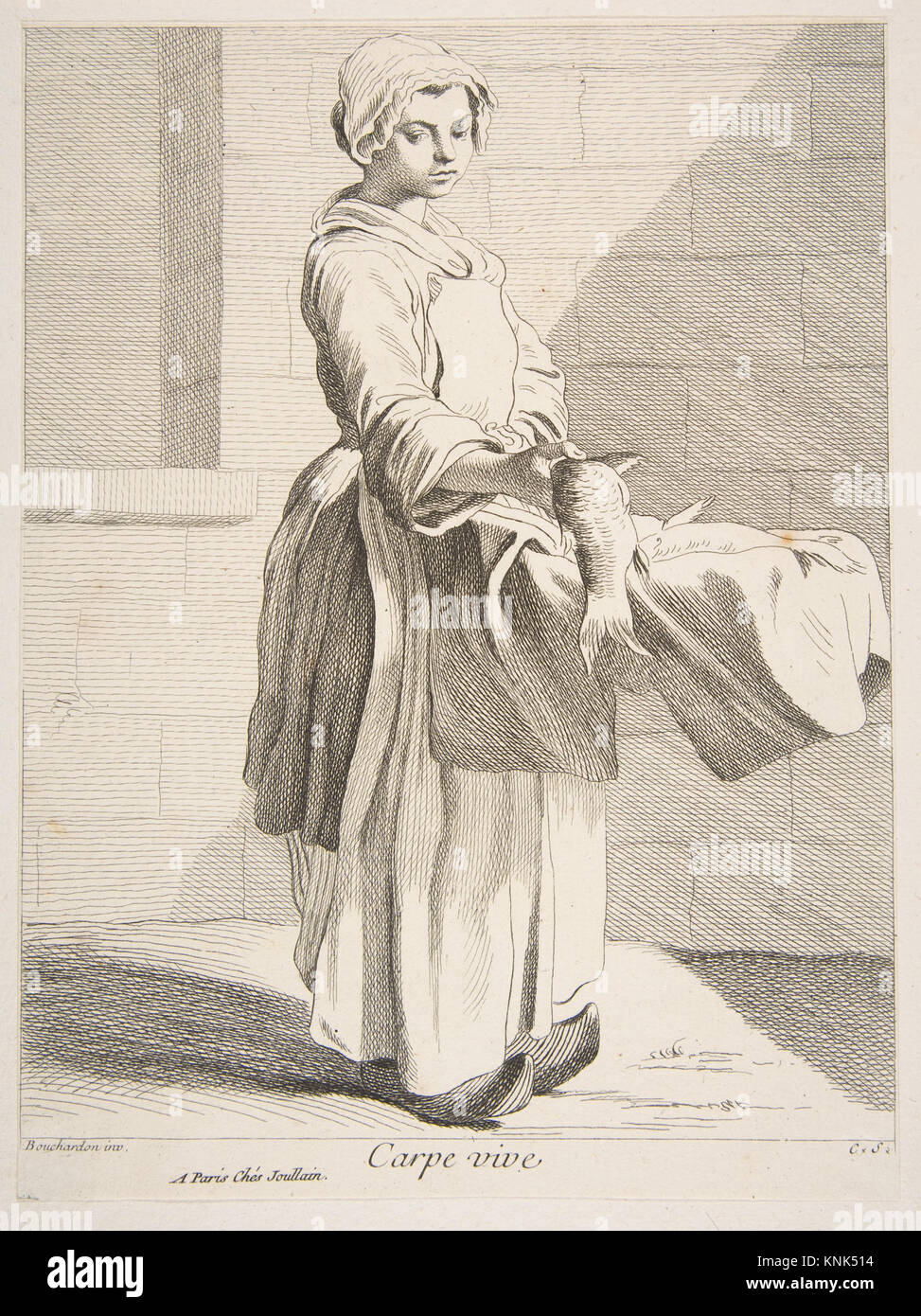 Fish Vendor, Series: Cries of Paris: Third Set (Études Prises dans le Bas Peuple où les Cris de Paris: Troisième Suite); Artist: Anne Claude Philippe de Tubières, comte de Caylus (French, Paris 1692–1765 Paris), 1738 Stock Photo