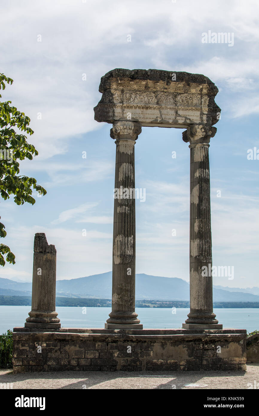 Roman pillar ruins in geneva Switzerland, Europe Stock Photo