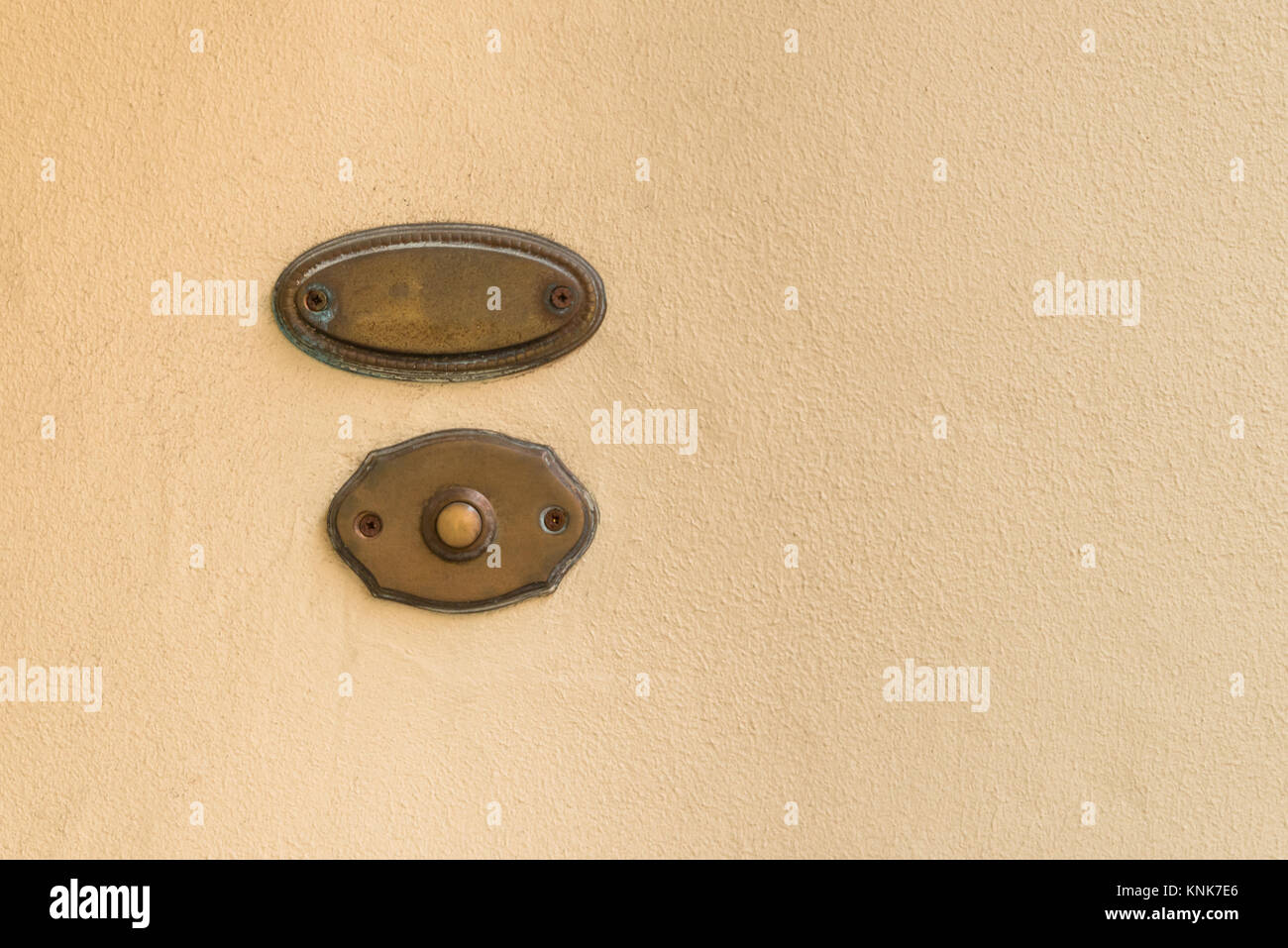 Old Vintage Door Bell With Empty Name Plate Stock Photo 168224062