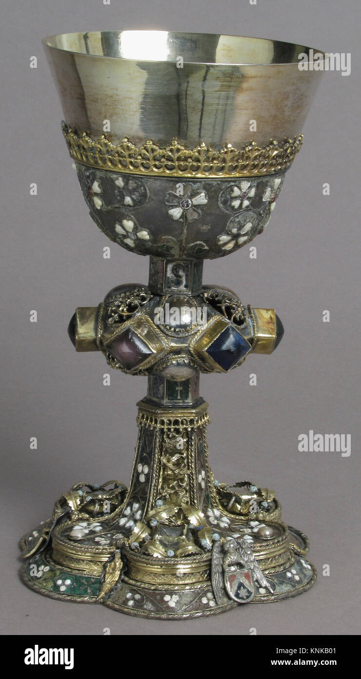 Chalice, mid-15th century, Central European, possibly Hungarian,  Medium: Silver, partly gilded, glass, semiprecious stones(?), with filigree and other enameling Stock Photo