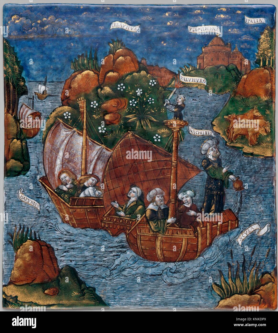 The Fleet of Aeneas Arrives in Sight of Italy (Aeneid, Book III). Artist: Master of the Aeneid (active ca. 1530-40); Date: ca. 1530-35; Culture: Stock Photo