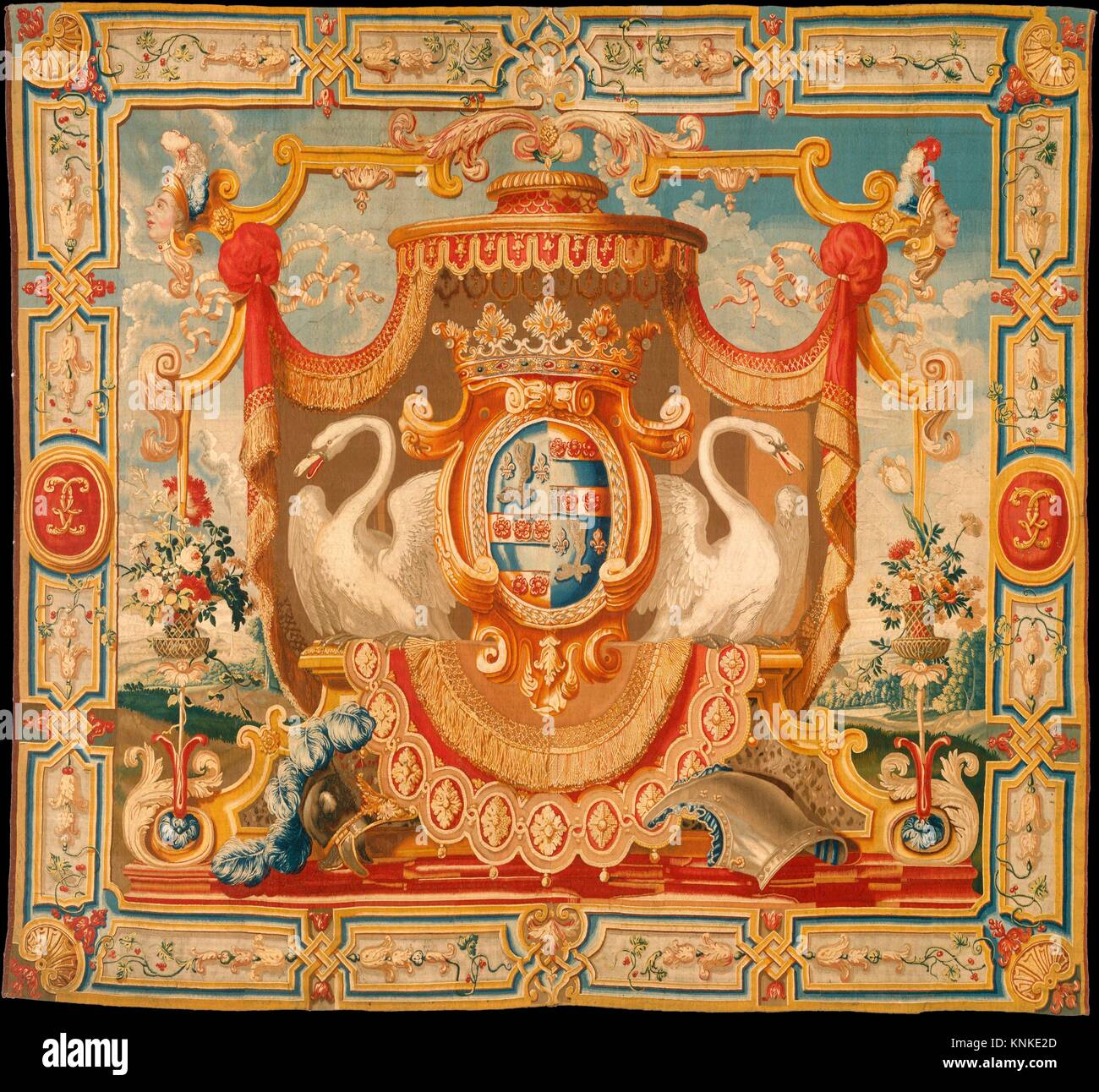 Arms of the Greder Family of Solothurn, Switzerland. Date: ca. 1691-94; Culture: French, possibly Paris or Lorraine; Medium: Wool, silk, metal thread Stock Photo