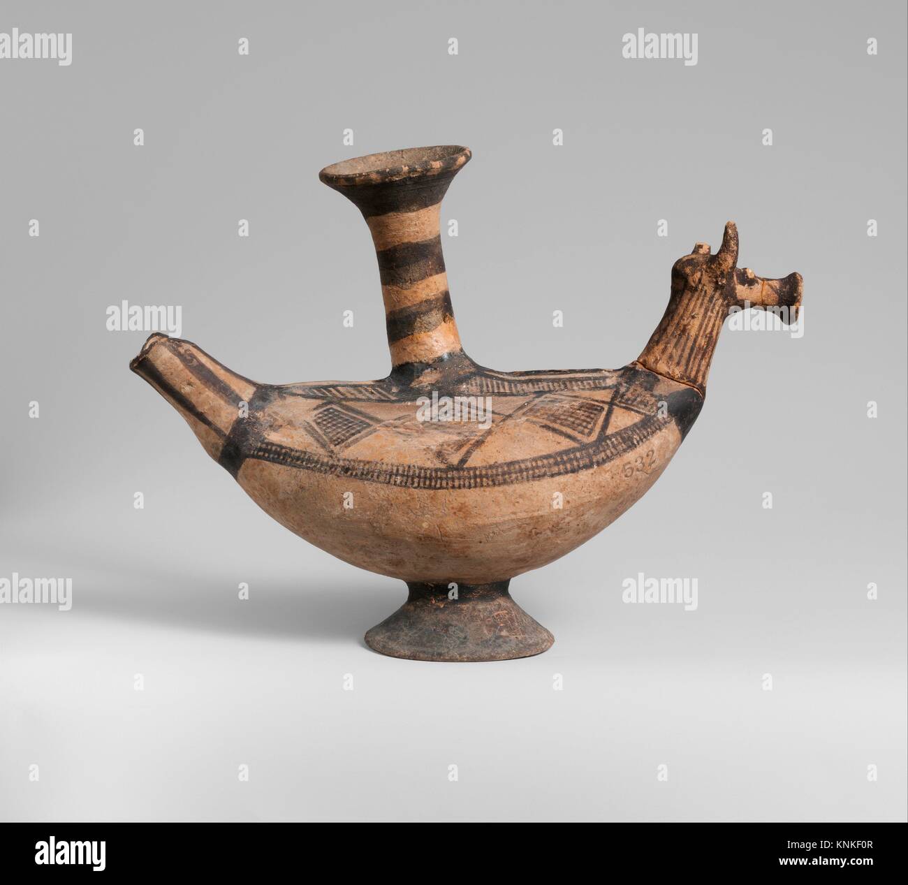 Terracotta vase in the form of an animal. Period: Cypro-Geometric I; Date: 1050-950 B.C; Culture: Cypriot; Medium: Terracotta; Dimensions: H. 7 5/16 Stock Photo