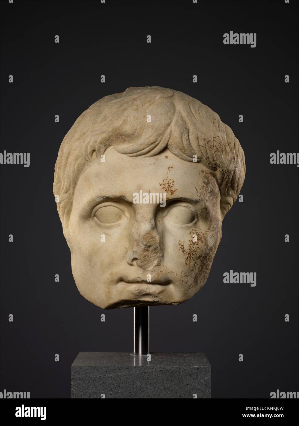 Colossal marble head of the emperor Augustus. Period: Early Imperial, Julio-Claudian; Date: ca. A.D. 14-30; Culture: Roman; Medium: Marble; Stock Photo