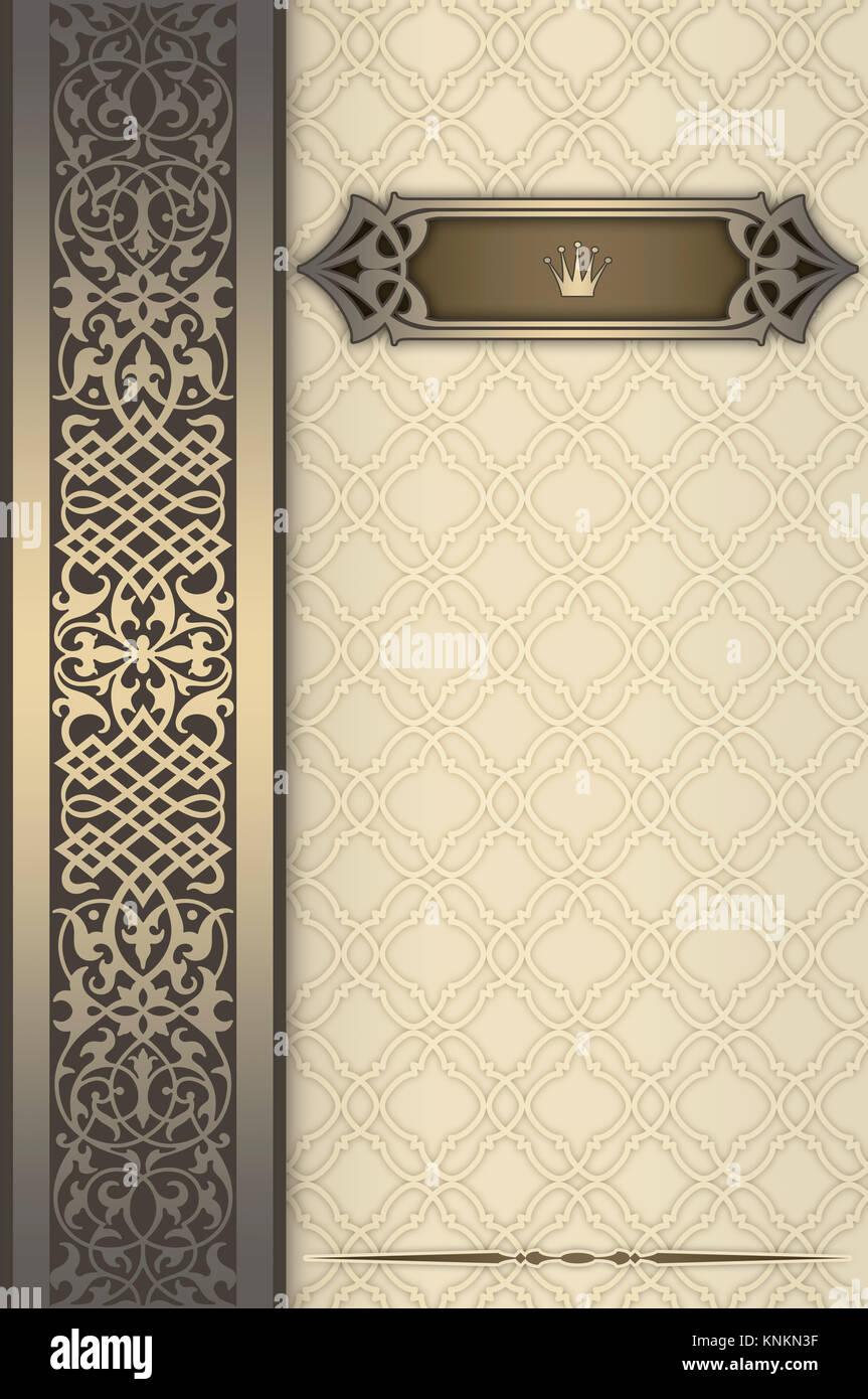 Elegant background with decorative patterns,ornamental border and frame.  Book cover or vintage invitation card design Stock Photo - Alamy