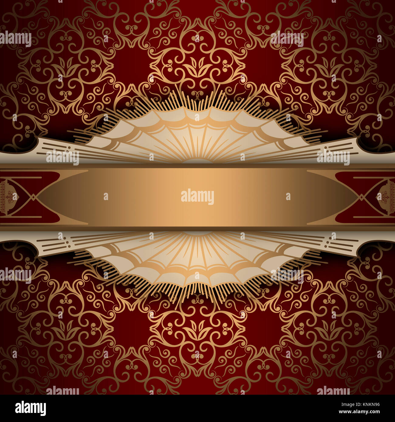 Red and gold vintage background with decorative border and patterns