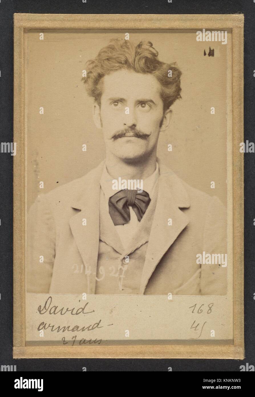 David. Armand, Auguste. 27 ans, né à Gien (Loiret). Faïencier. Anarchiste. 1/3/94. Artist: Alphonse Bertillon (French, 1853-1914); Date: 1894; Stock Photo