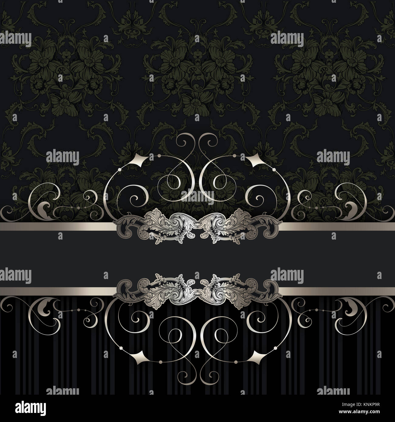 Black decorative background with floral patterns and elegant border Stock Photo Alamy