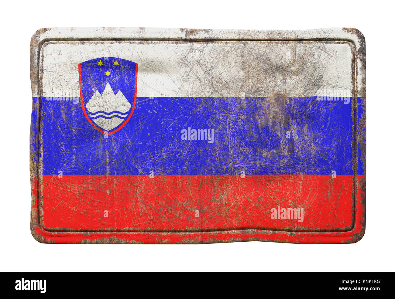 3d rendering of a Slovenia flag over a rusty metallic plate. Isolated ...