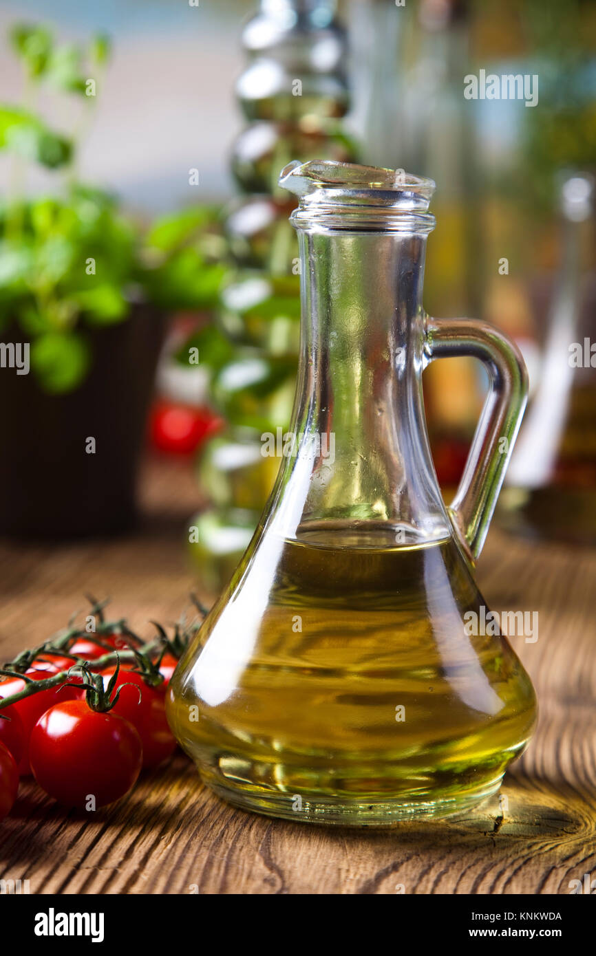 Olive oil bottles, Mediterranean rural theme Stock Photo - Alamy