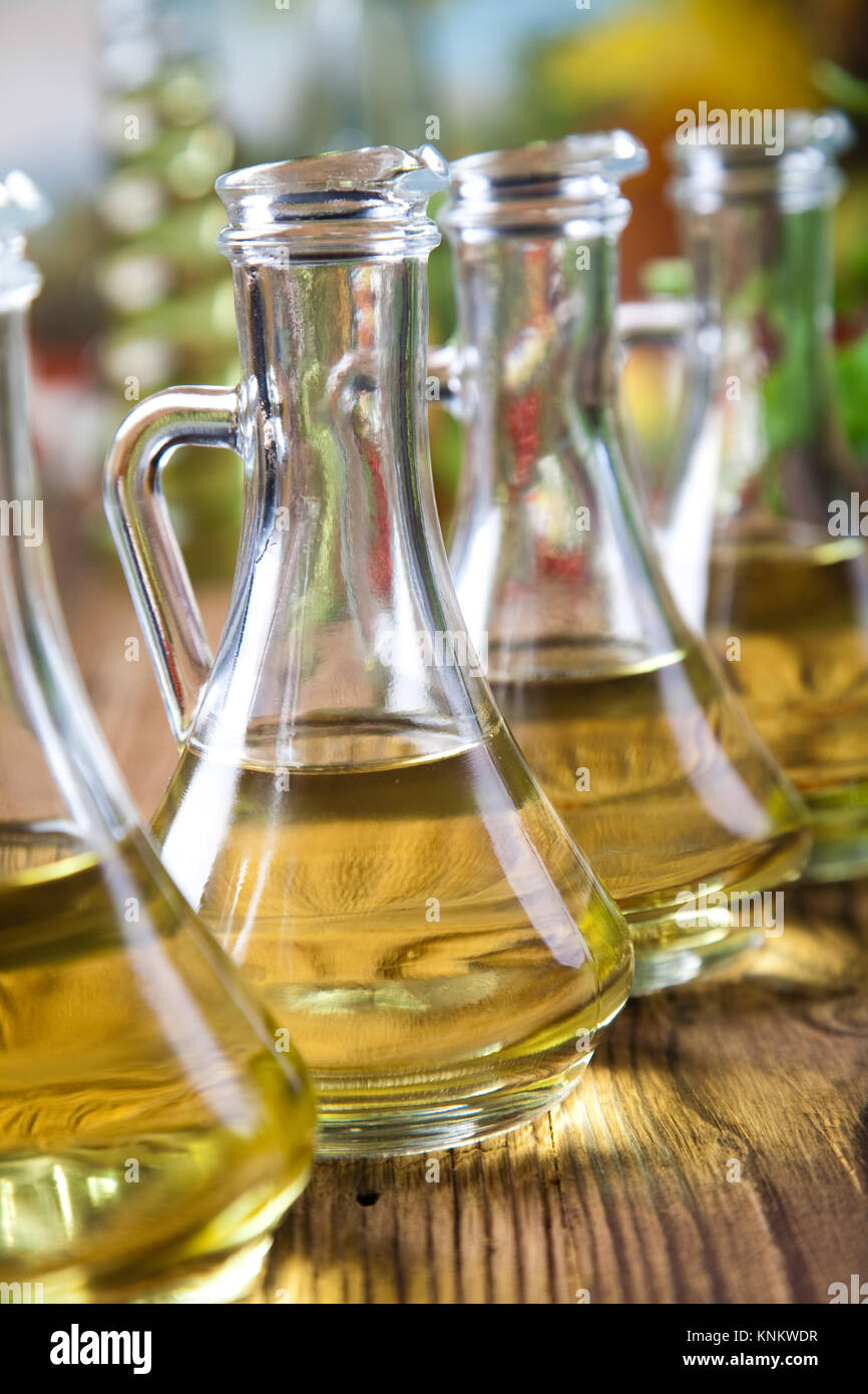 Olive oil bottles, Mediterranean rural theme Stock Photo Alamy