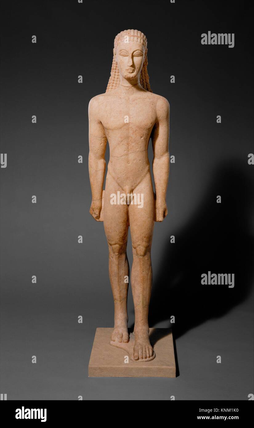 Marble statue of a kouros (youth). Period Archaic; Date ca. 590580 B