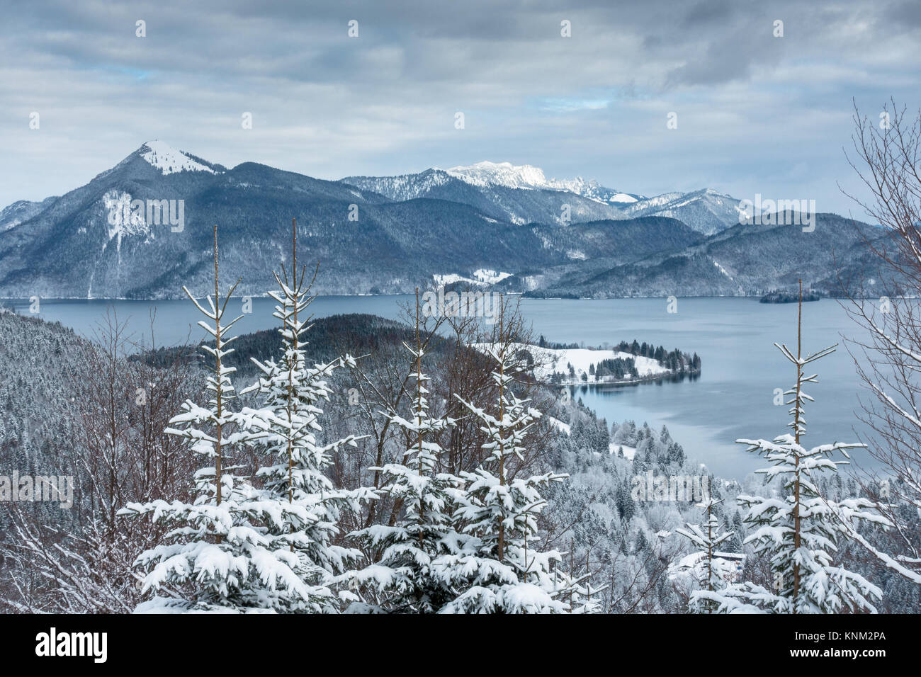 Mountain lake Walchensee in the Bavarian Pre-Alps on a cold winter day Stock Photo