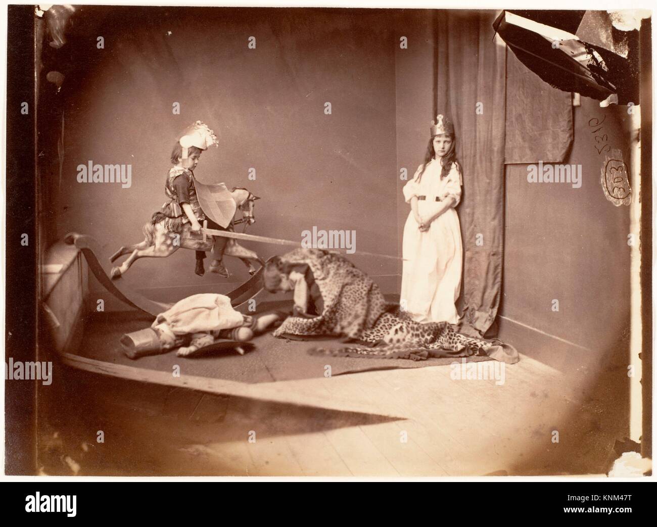 St. George and the Dragon. Artist: Lewis Carroll (British, Daresbury, Cheshire 1832-1898 Guildford); Date: June 26, 1875; Medium: Albumen silver Stock Photo